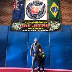 Dave Atkins and his son after a session at GeriJitsu