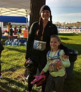 At home athlete AnnieLori Thompson and her daughter completing a five mile trail run