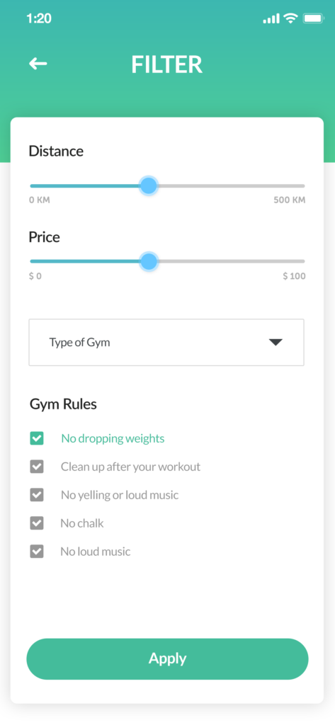 pricing and gym information page from airgym timeshare app