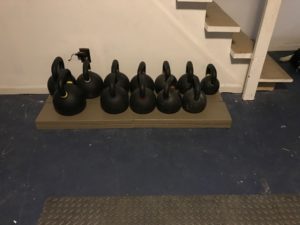 Kettlebell collection belonging to Durable Dad David Albers